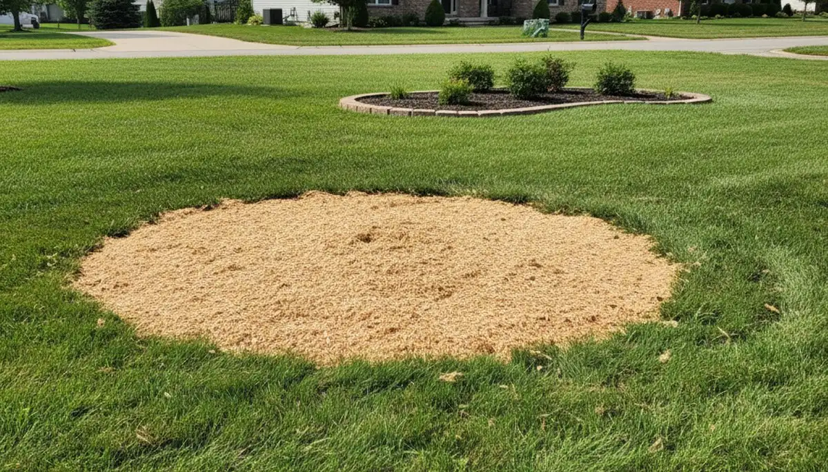 Finished stump grinding and wood chip cleanup by Troy, MI tree removal experts restoring lawn area