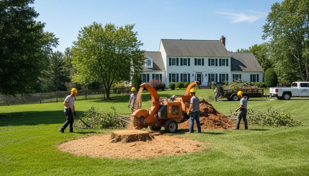 Completed tree removal and yard restoration by professional crew in Troy, MI with stump area cleared