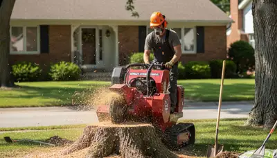 Professional stump grinding removing tree stumps in Berkley, MI by Troy tree removal experts