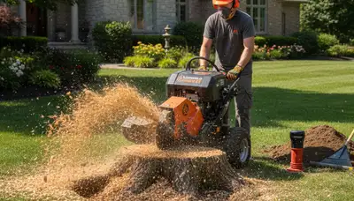 Stump grinding service removing tree stumps in Bloomfield Hills, MI by Troy tree removal professionals