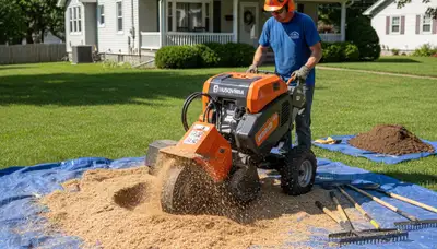 Professional stump grinding removing tree stumps for Utica, MI homes by Troy tree removal experts