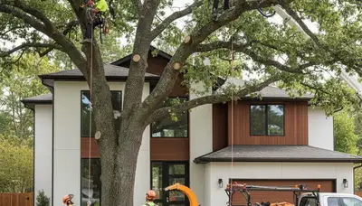Certified arborist pruning oak tree in Troy, MI for safe, healthy growth by Chop Chop Tree experts