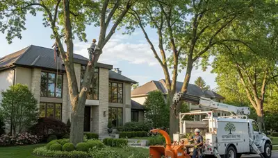 Professional tree removal service crew working safely in Troy, MI