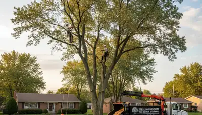 Professional tree removal service crew working safely in Troy, MI