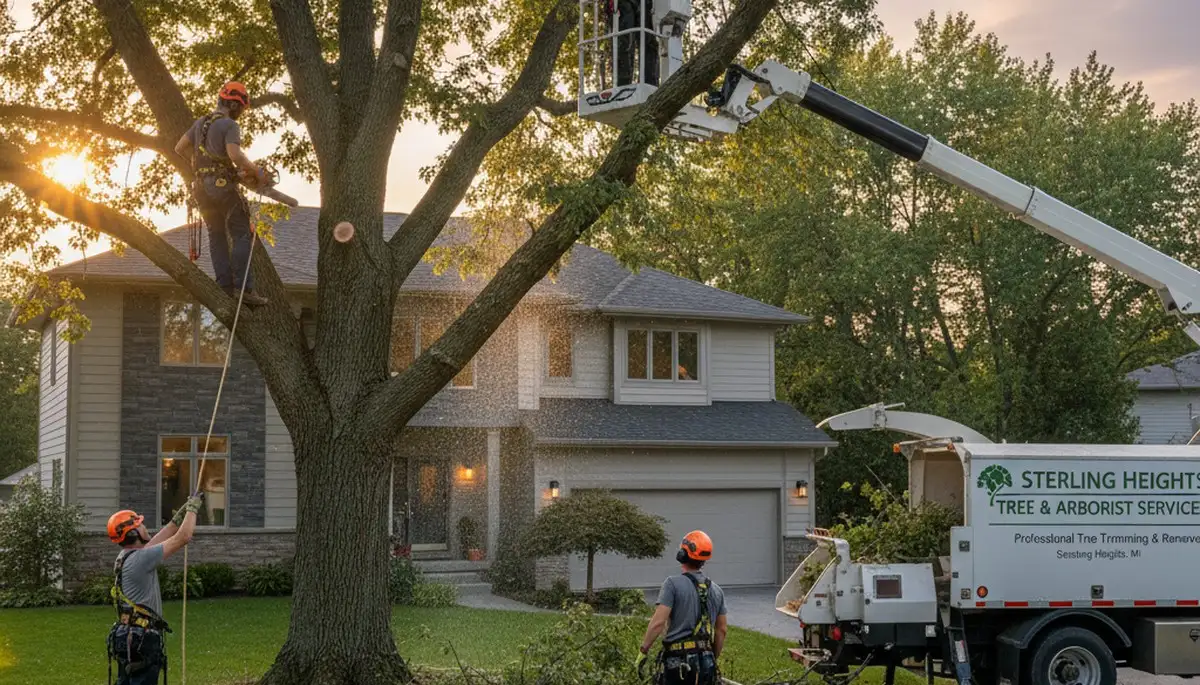 Professional tree removal service in Troy, MI safely clearing large oak trees