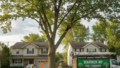 Professional tree removal service in Troy MI safely clearing large oak tree